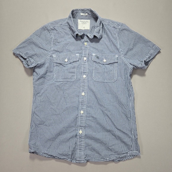 Abercrombie & Fitch Other - Abercrombie & Fitch Muscle Fit Gingham Check gray Moose logo Button Up Men's XL